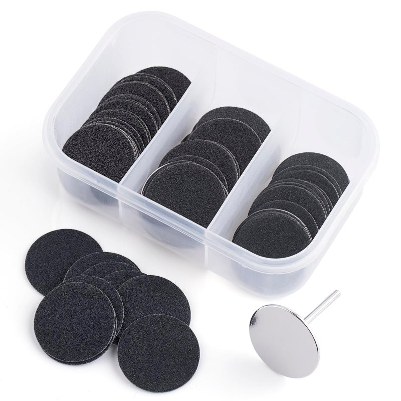 BNG 60pcs Feet Grinder Sandpaper, 80#, 120#, 180# Grit Replacement Foot File Pads with Electric Sanding Disc Shaft for Callus Removal Foot Care, Cracked Heels Hard Dead Skin Pedicure Tool(Ï†25mm)